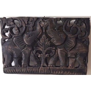 VINTAGE THAI ELEPHANT TEAK WOOD ART CARVED WALL HANGING SCULPTURE HOME DECOR    201734889542